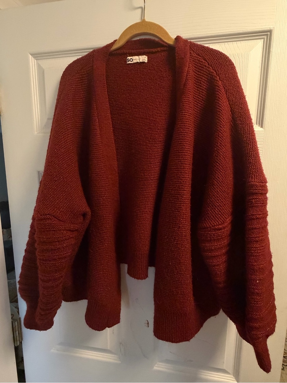 SO Rust Burgundy Open-Front Knit Cardigan